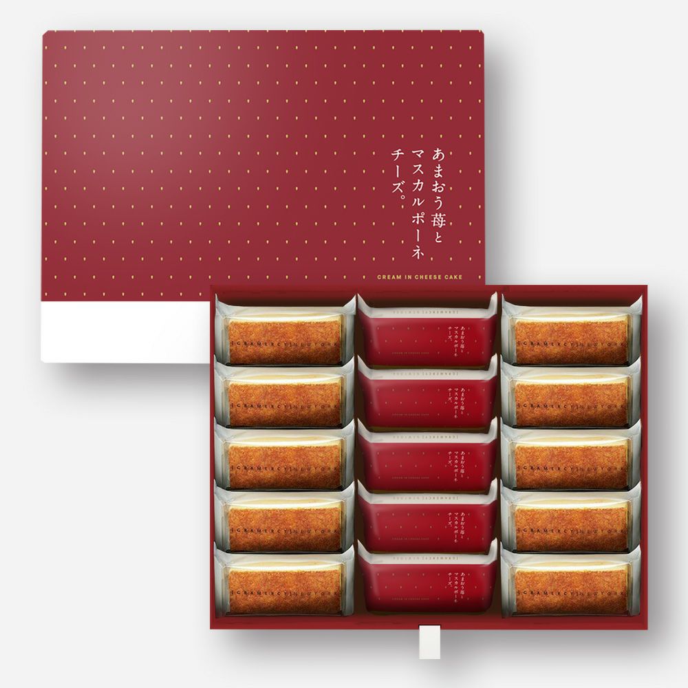 2種計15個入】クリームインチーズケーキ（あまおう苺とマスカルポーネ
